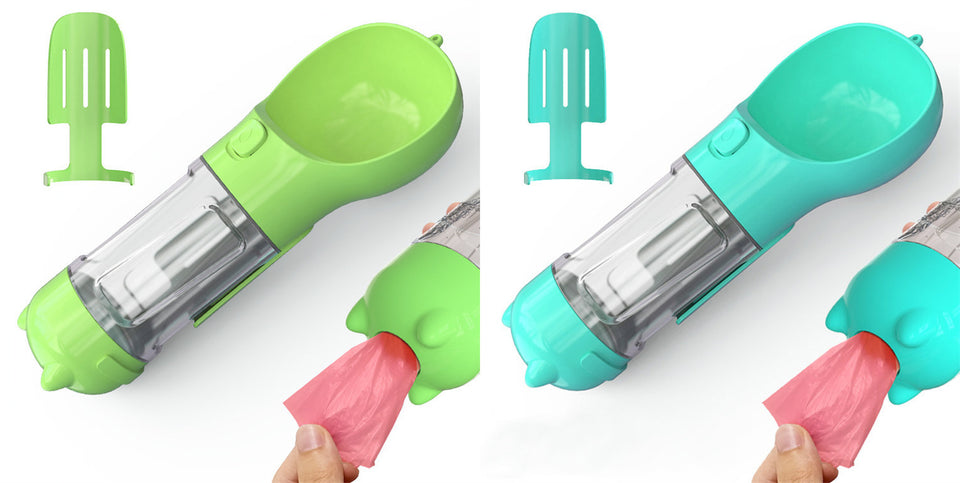 3-in-1 Pet Water Bottle Feeder | Portable Dog Travel Bowl & Waste Bag
