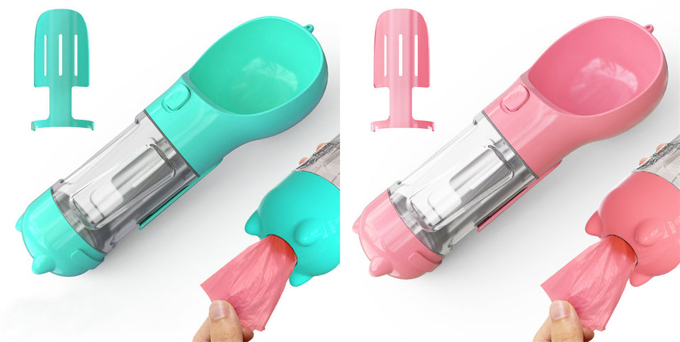 3-in-1 Pet Water Bottle Feeder | Portable Dog Travel Bowl & Waste Bag