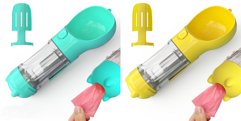 3-in-1 Pet Water Bottle Feeder | Portable Dog Travel Bowl & Waste Bag