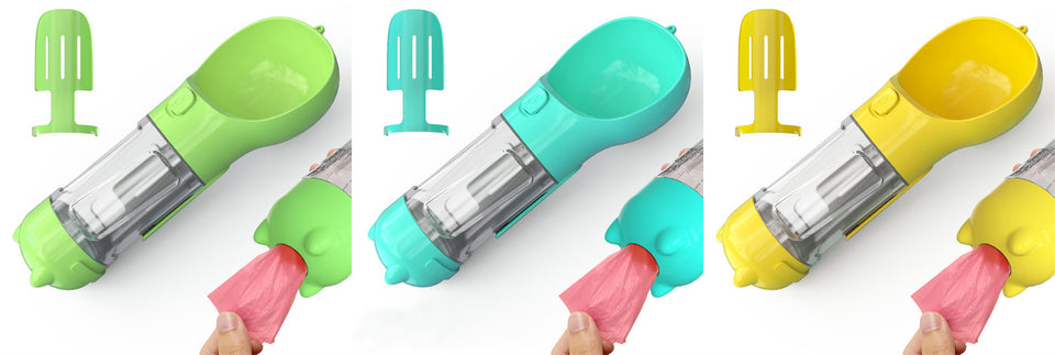 3-in-1 Pet Water Bottle Feeder | Portable Dog Travel Bowl & Waste Bag