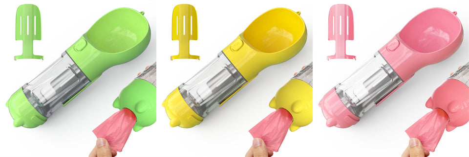 3-in-1 Pet Water Bottle Feeder | Portable Dog Travel Bowl & Waste Bag