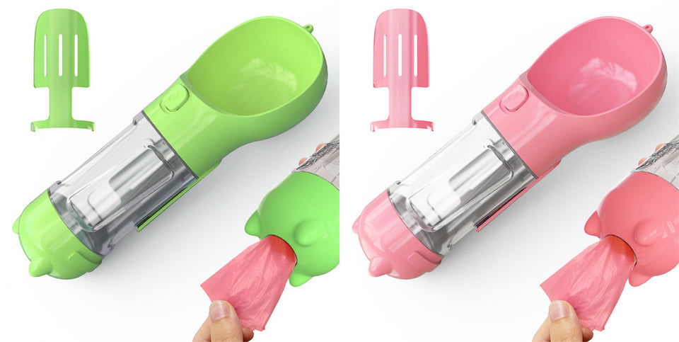 3-in-1 Pet Water Bottle Feeder | Portable Dog Travel Bowl & Waste Bag