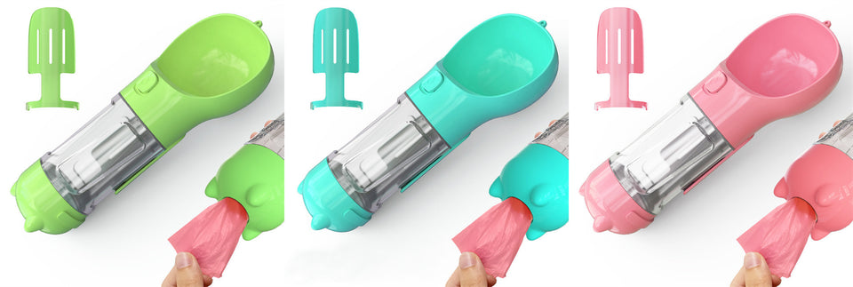 3-in-1 Pet Water Bottle Feeder | Portable Dog Travel Bowl & Waste Bag