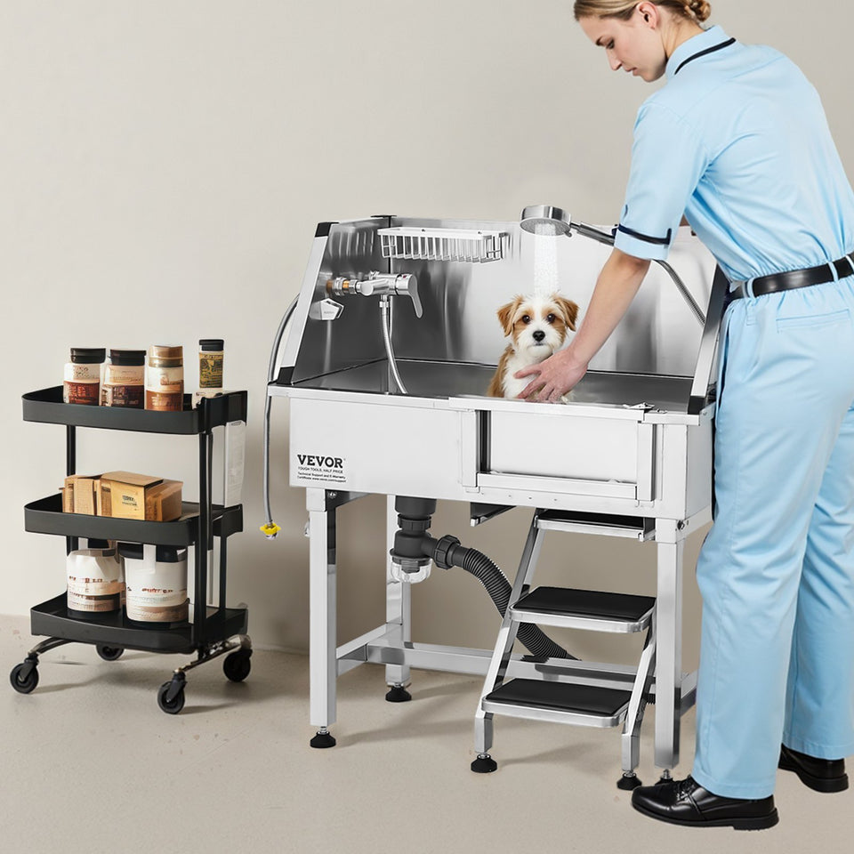 34 Dog Grooming Bath Tub Stainless Steel W Stairs Faucet Showerhead