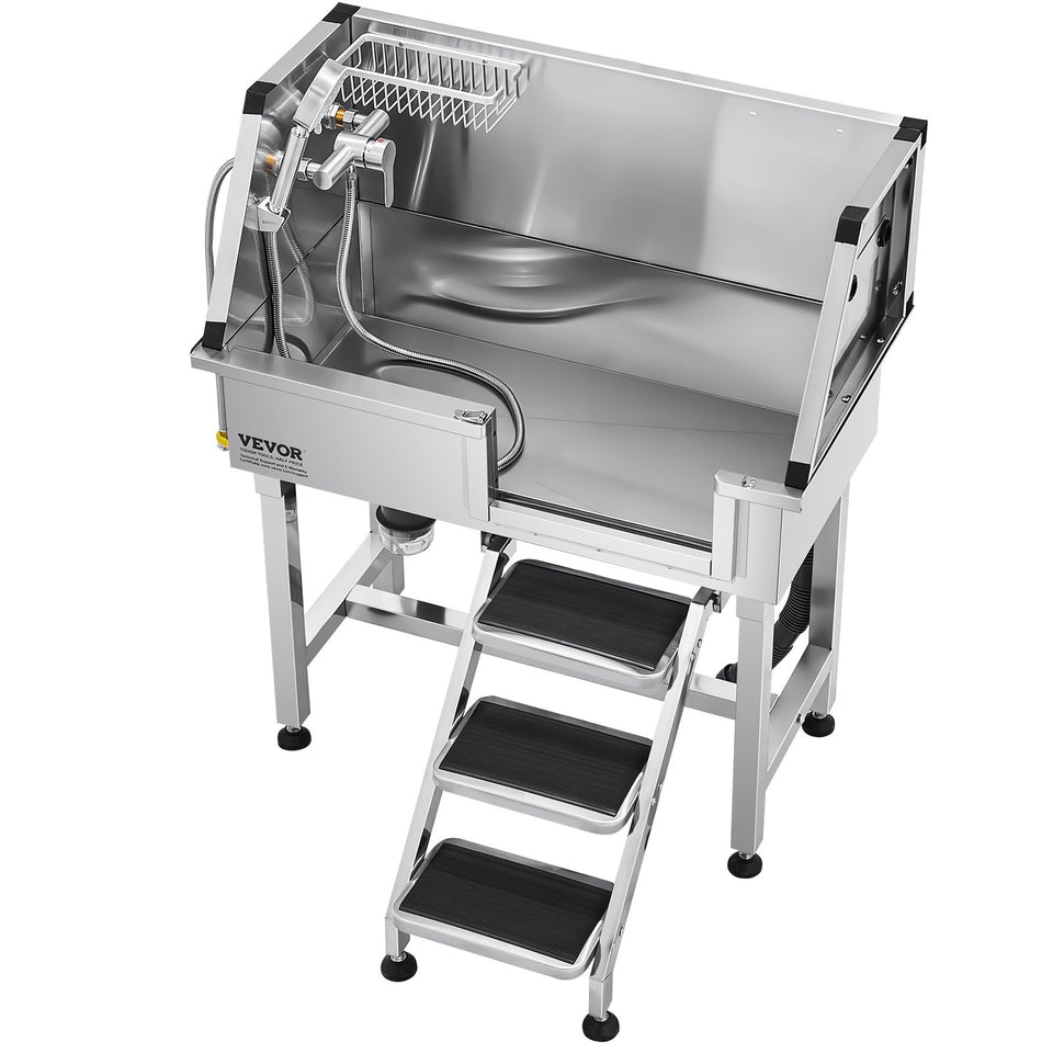 34 Dog Grooming Bath Tub Stainless Steel W Stairs Faucet Showerhead